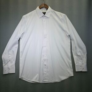 Flex Men's Luxury Collection White Silk Long Sleeve Button Up Shirt Size LT